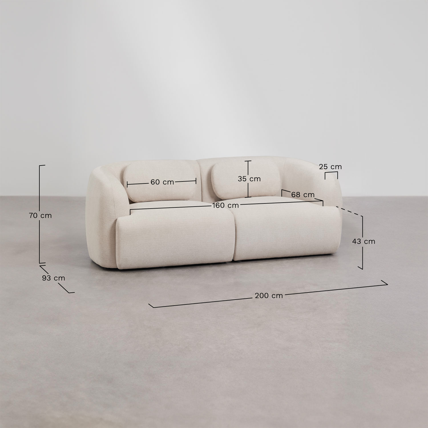 2-piece modular sofa in Coquette chenille, medidas
