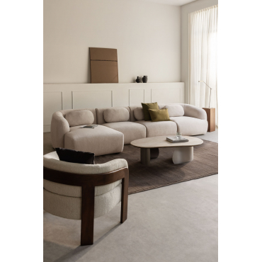 4-piece Left Modular Chaise Longue Sofa In Coquette Chenille Cream Beige Chenille - Sklum