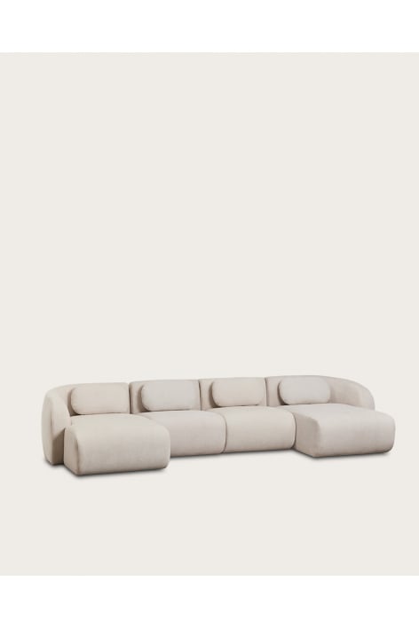 Modular sofa with double chaise longue, 4 pieces, in Coquette chenille