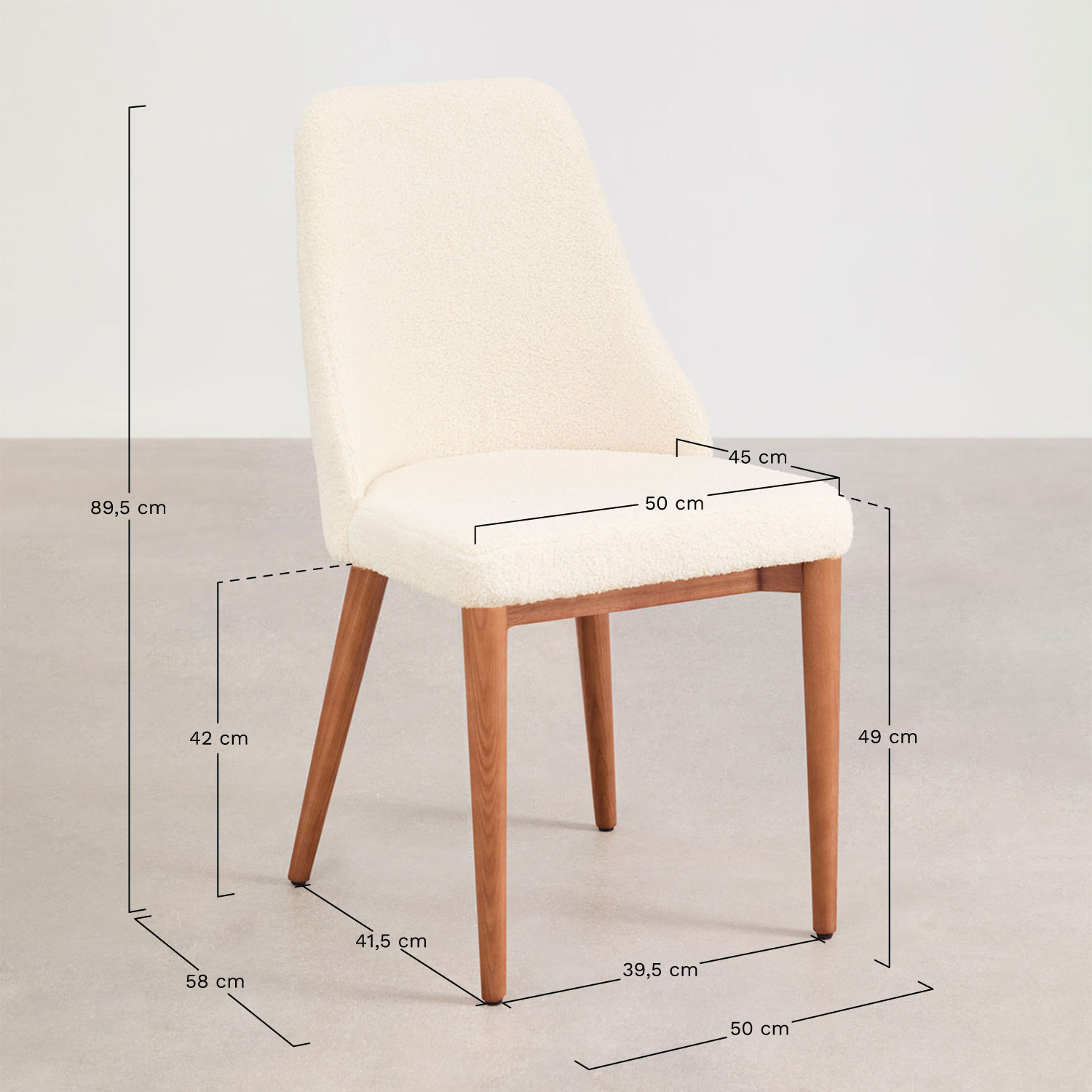 Pack of 4 Leiden upholstered dining chairs, medidas