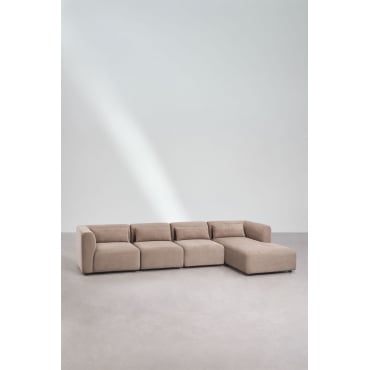 Fogler 4-piece Right Chaise Longue Modular Sofa Corduroy Camel Brown - Sklum