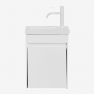 Suspended Wooden Bathroom Furniture Set With Integrated Sink Narek White & Mirrorless & White ↑20 Cm With Drain Valve Without Overflow - Sklum