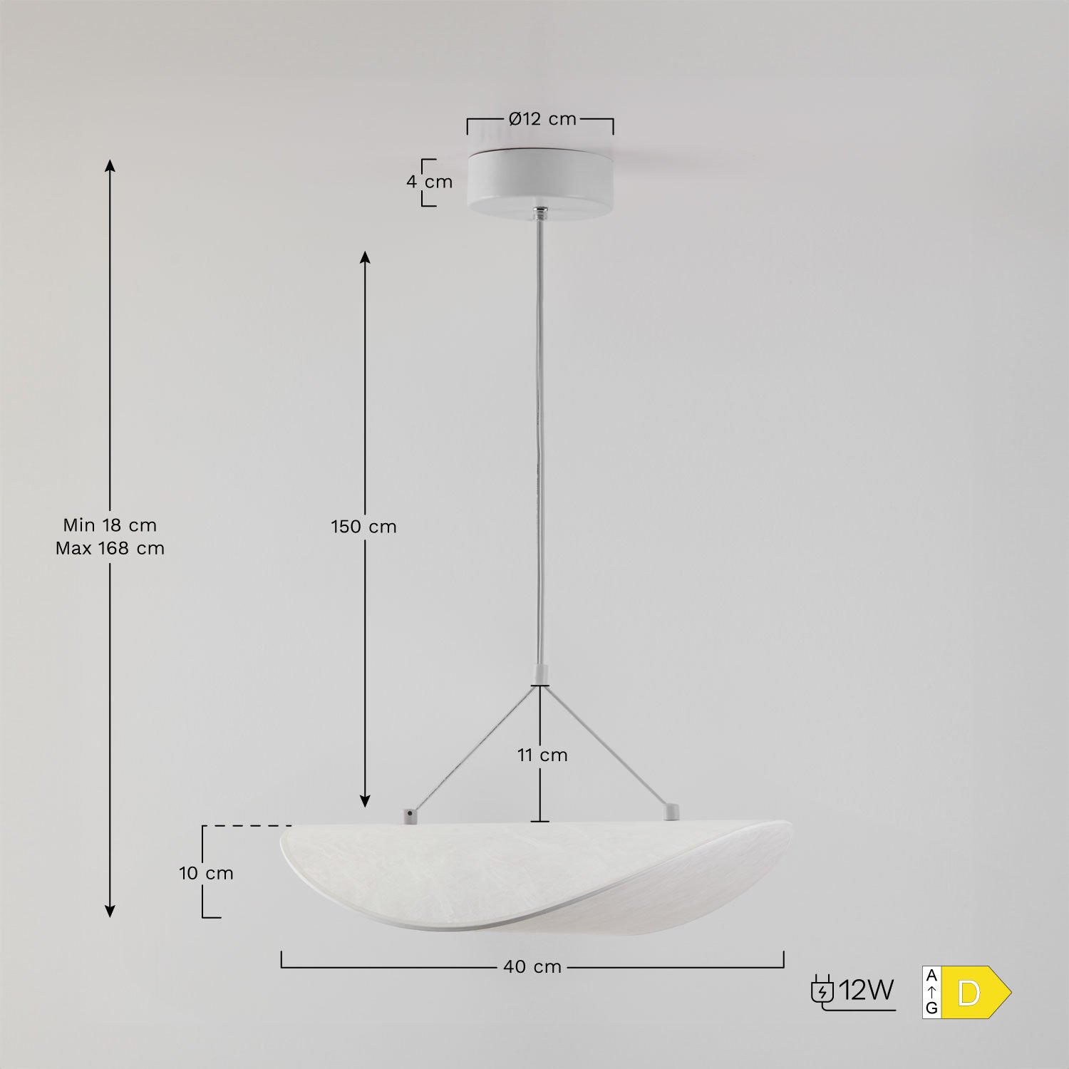 Set of 3 LED ceiling lamps in Zelvon fabric, medidas