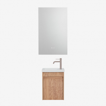 Narek Suspended Wooden Bathroom Furniture Set With Integrated Sink Brown Ash & Rectangular Led And Antifog 55x90 Cm Riben & Brown Frappé - Sklum