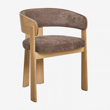 Olea Upholstered Oak Wood Dining Chair Brown Oak & Coffee Brown Chenille - Sklum