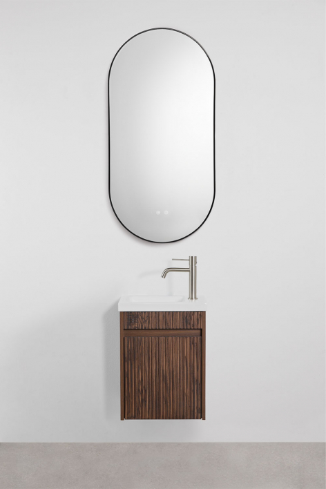 Suspended wooden bathroom furniture set with integrated sink Narek - Dark Brown Wood