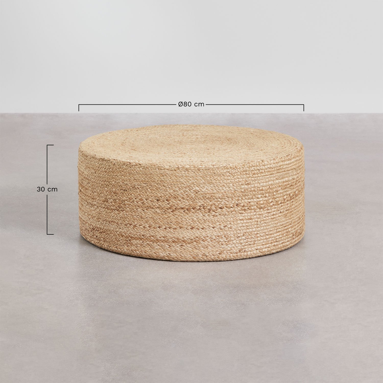 Elinne round pouf in natural jute, medidas