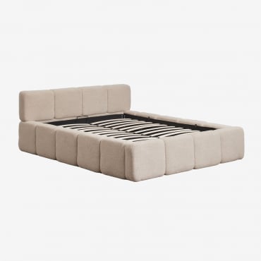 Jolcem Upholstered Bed With Lift-up Storage Base Chenille Brown Wheat & 160 X 200 Cm & No Mattress - Sklum