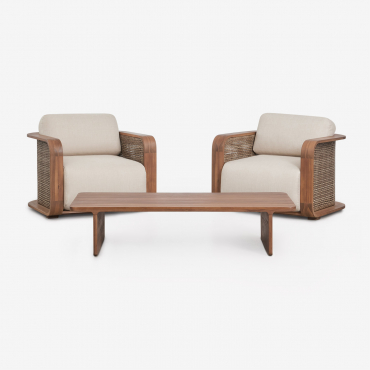 Garden Set With 2 Armchairs And A Coffee Table In Noira Acacia Wood Acacia Brown - Sklum
