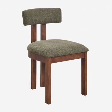Argider Upholstered Dining Chair Dark Brown Wood & Army Green Bouclé - Sklum