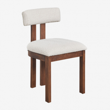 Pack Of 2 Upholstered Argider Dining Chairs Dark Brown Wood & Off White Bouclé Fabric - Sklum