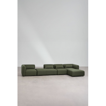 Fogler 4-piece Right Chaise Longue Modular Sofa With Chaise Lounge Chenille Green Sage - Sklum