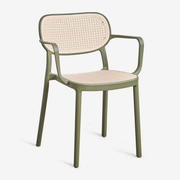 Pack Of 4 Stackable Garden Chairs With Armrests In Omara Polypropylene Deep Olive Green - Sklum