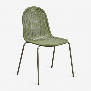 Pack Of 4 Stackable Garden Chairs In Synthetic Rattan Reiven Deep Olive Green - Sklum
