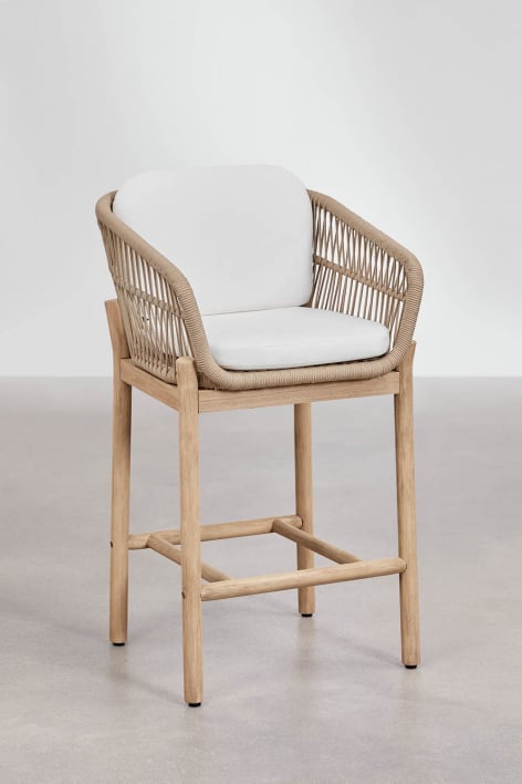 High garden stool in acacia wood and braided rope Karvia