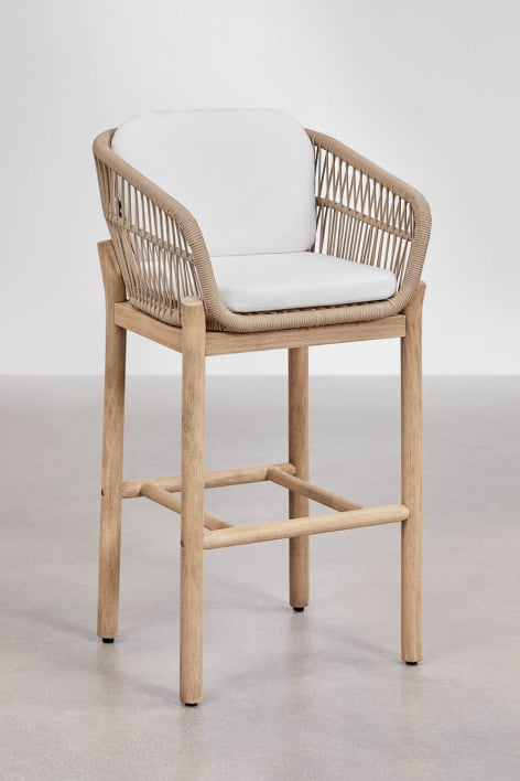 High stool in acacia wood and braided rope Karvia - Fabric White