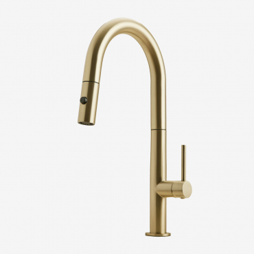 Eryne Kitchen Faucet With High Pull-out Spout In Stainless Steel Golden - Sklum