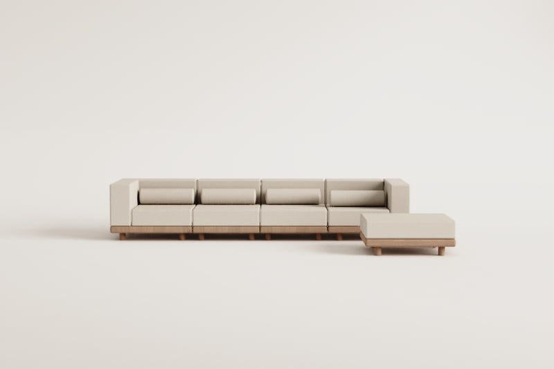 4-piece garden modular sofa with 2 corner modules and acacia ottoman Edrien