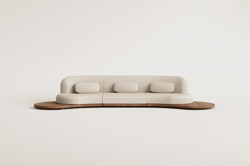 3-piece curved garden modular sofa in acacia wood Gerard