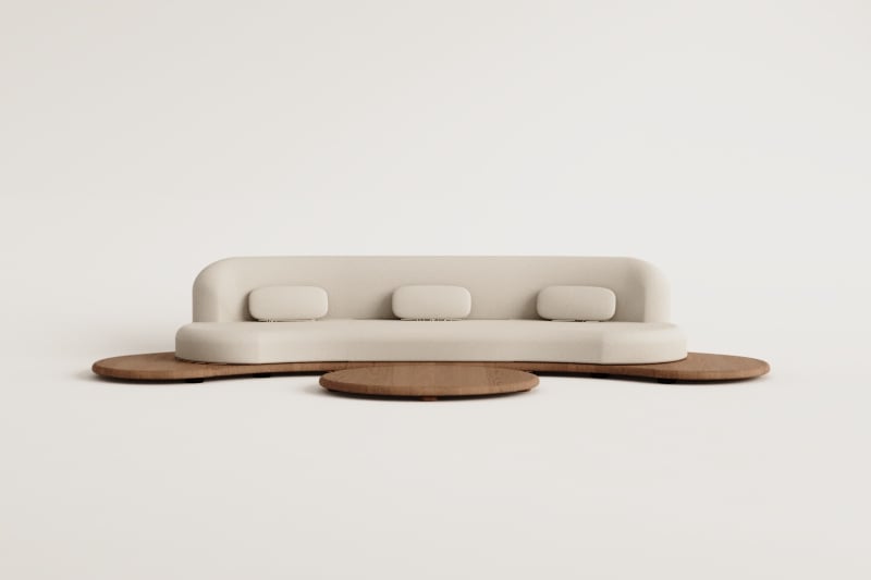 Garden set with 3-piece straight modular sofa and 120x95 cm oval acacia wood coffee table Gerard