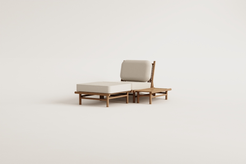 Isendra bamboo garden set with armchair, pouf, and rectangular side table