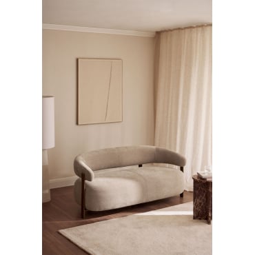 2-seater Sofa In Chenille Fabric And Iron Jolie Dark Brown Wood & Chenille Brown Wheat - Sklum