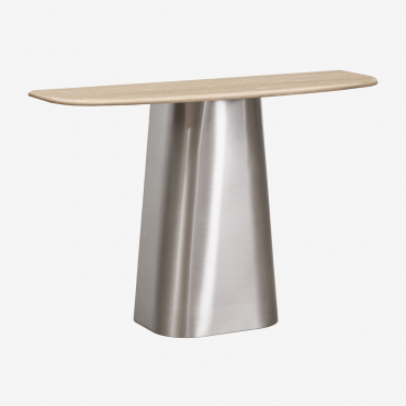 Moreila 120x40 Cm Natural Stone And Stainless Steel Hallway Console Table Travertine - Sklum