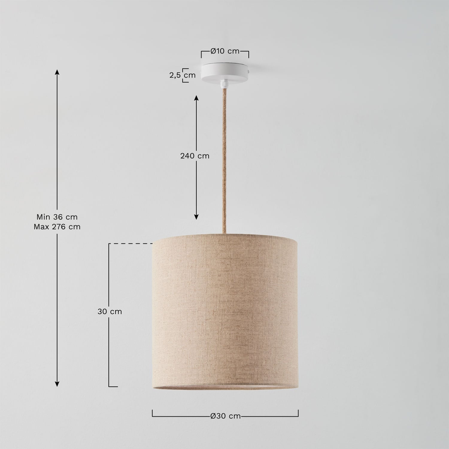 Arlina fabric pendant ceiling lamp, medidas