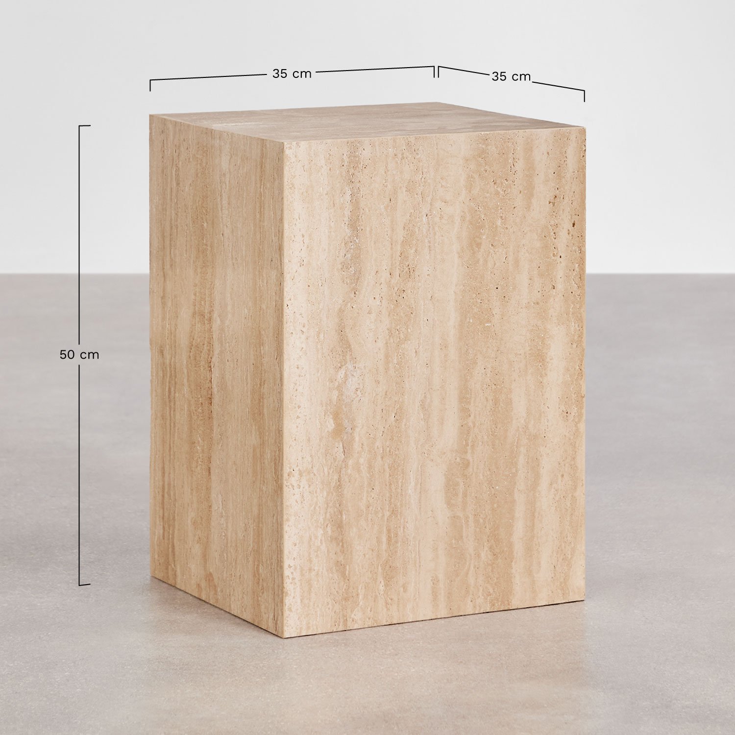 Square bedside table 35x35 cm in natural Aluret stone, medidas