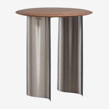 Marvion Round Bedside Table Ø45 Cm In Mango Wood And Stainless Steel Mango Wood - Sklum