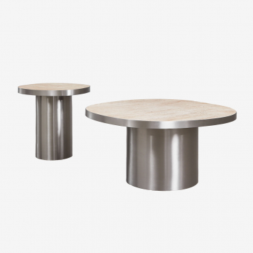 Set Of 2 Coffee Tables In Travertine And Stainless Steel Fertrix Travertine - Sklum
