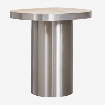 Fertrix 45x40 Cm Nightstand In Travertine And Stainless Steel Travertine - Sklum