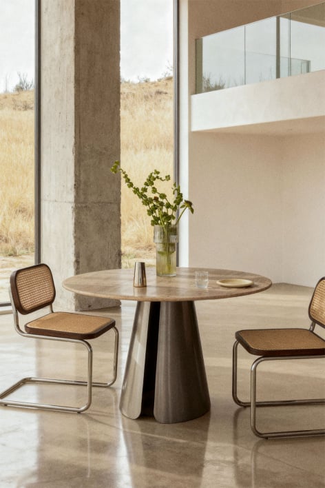 Round dining table Ø120 cm in Baelor stainless steel - Travertine