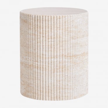 Round Ø40 Cm Garden Side Table In Cement Travertine Look Velia Look Travertino - Sklum