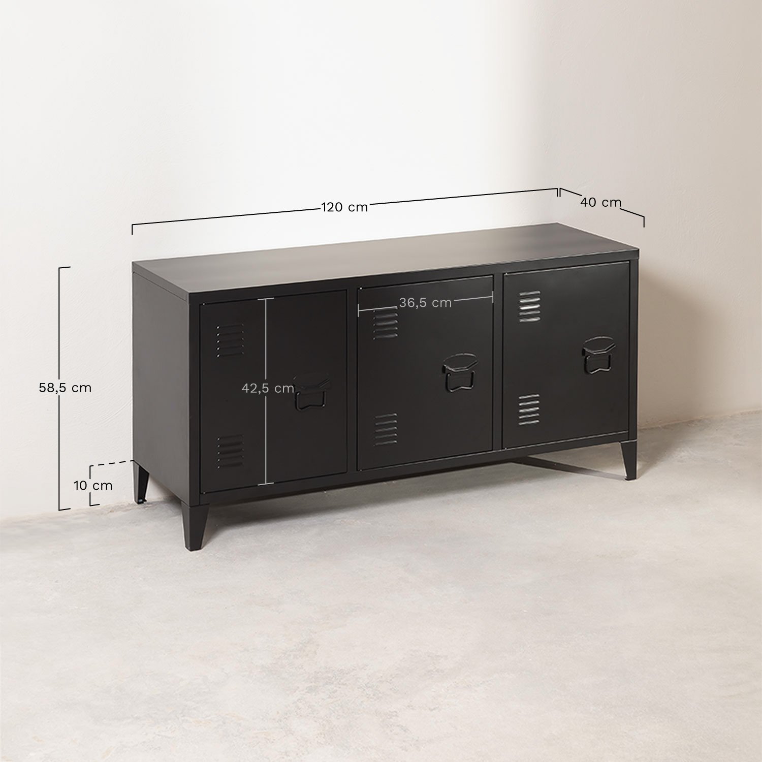 Pohpli steel locker TV cabinet 120x40 cm, medidas