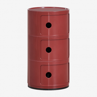 Pack Of 2 Round Bedside Tables Ø30 Cm With Shelves Babel Wine Red & 3 Drawers - Sklum