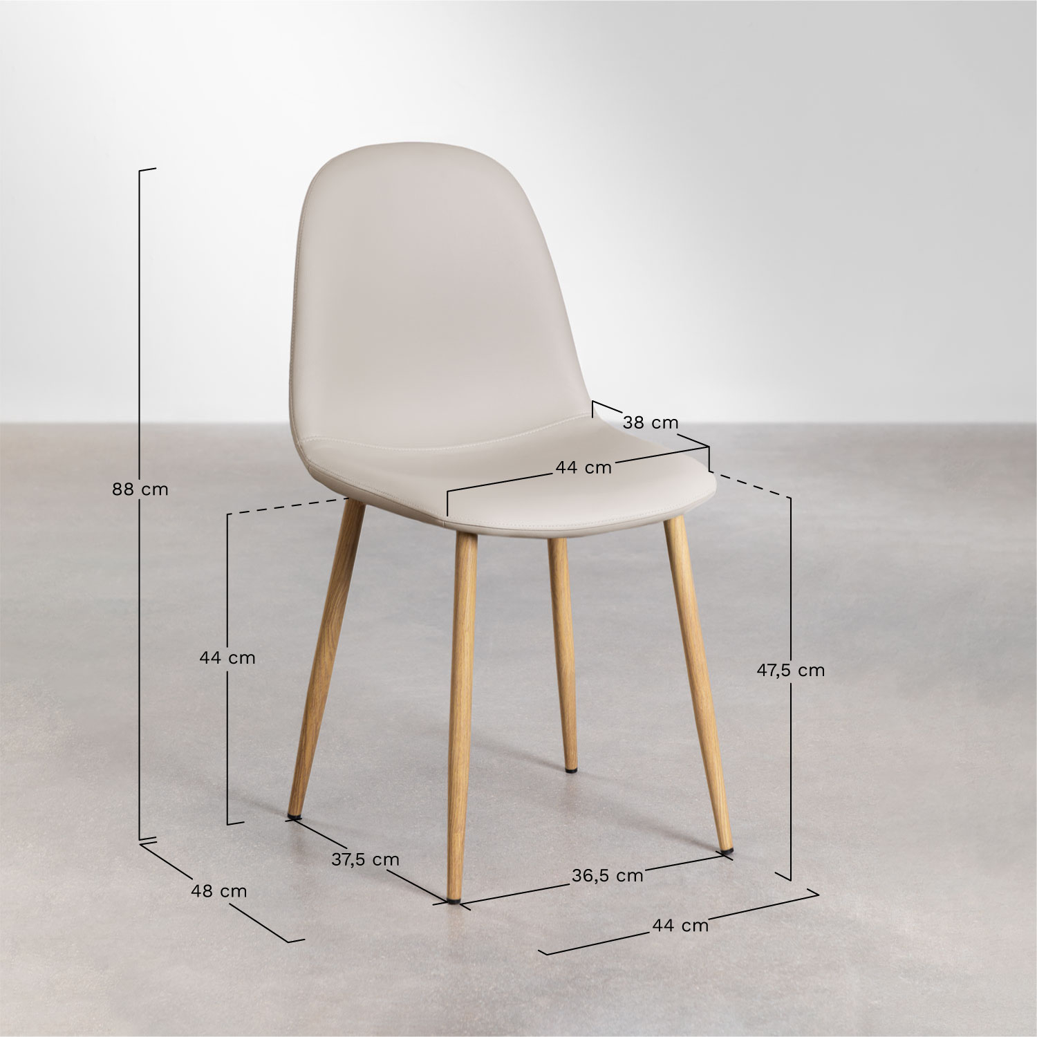 Glamm upholstered dining chair, medidas