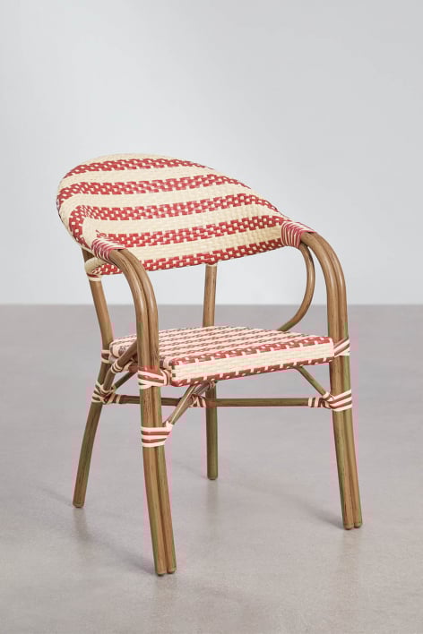 Brielle Bistro Stackable Aluminum Garden Chair with Armrests - Burgundy Red - Beige Cream