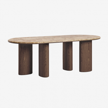 Oval Dining Table 220x100 Cm In Mdf And Marble Dayana Brown Marble Emperador - Sklum