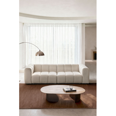 2-piece Modular Sofa In Eliot Bouclé Fabric Bouclé Cream Beige - Sklum