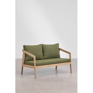 2-seater Sofa In Acacia Wood Kaela Light Brown Acacia & Green Sage Bouclé - Sklum