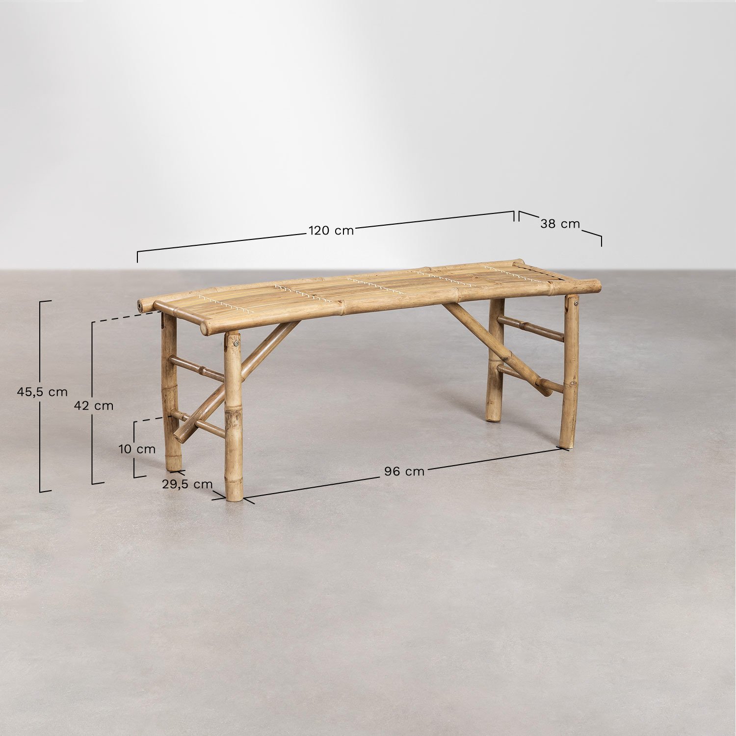 Decorative 120 cm bamboo bench Feliu, medidas