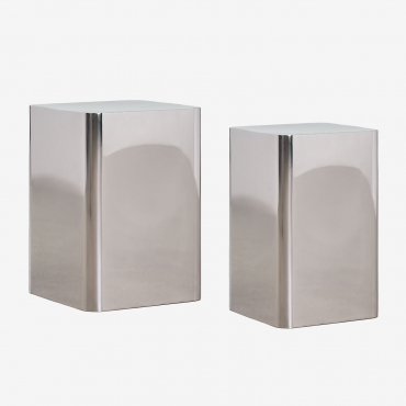 Set Of 2 Square Steel Side Tables Loraq Grey Steel - Sklum