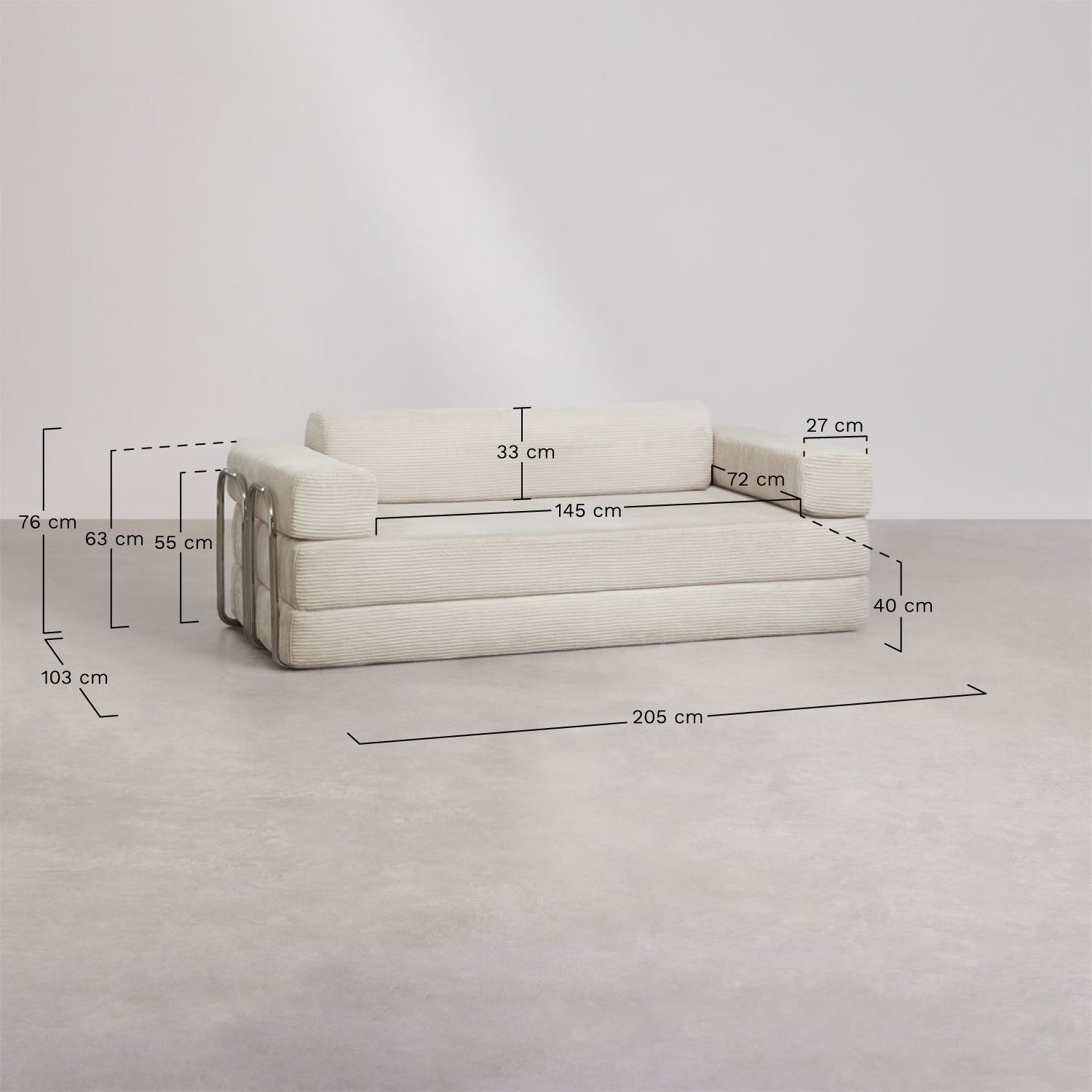 Vacuum-packed 2-seater velvet sofa bed Mitchie, medidas