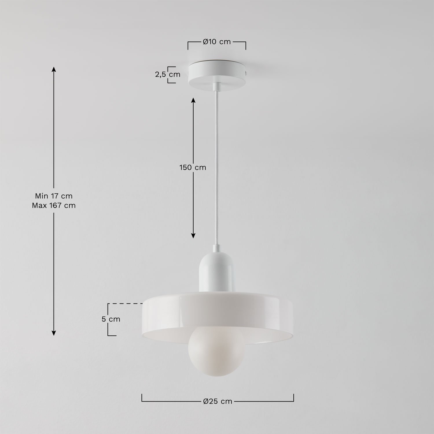 Jaxal ceiling lamp in glass and iron, medidas
