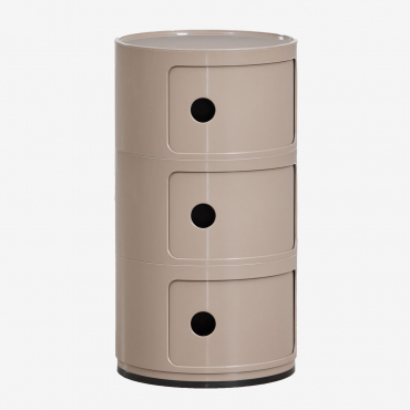 Babel Round Side Table With Shelves Moka Brown & 3 Drawers - Sklum