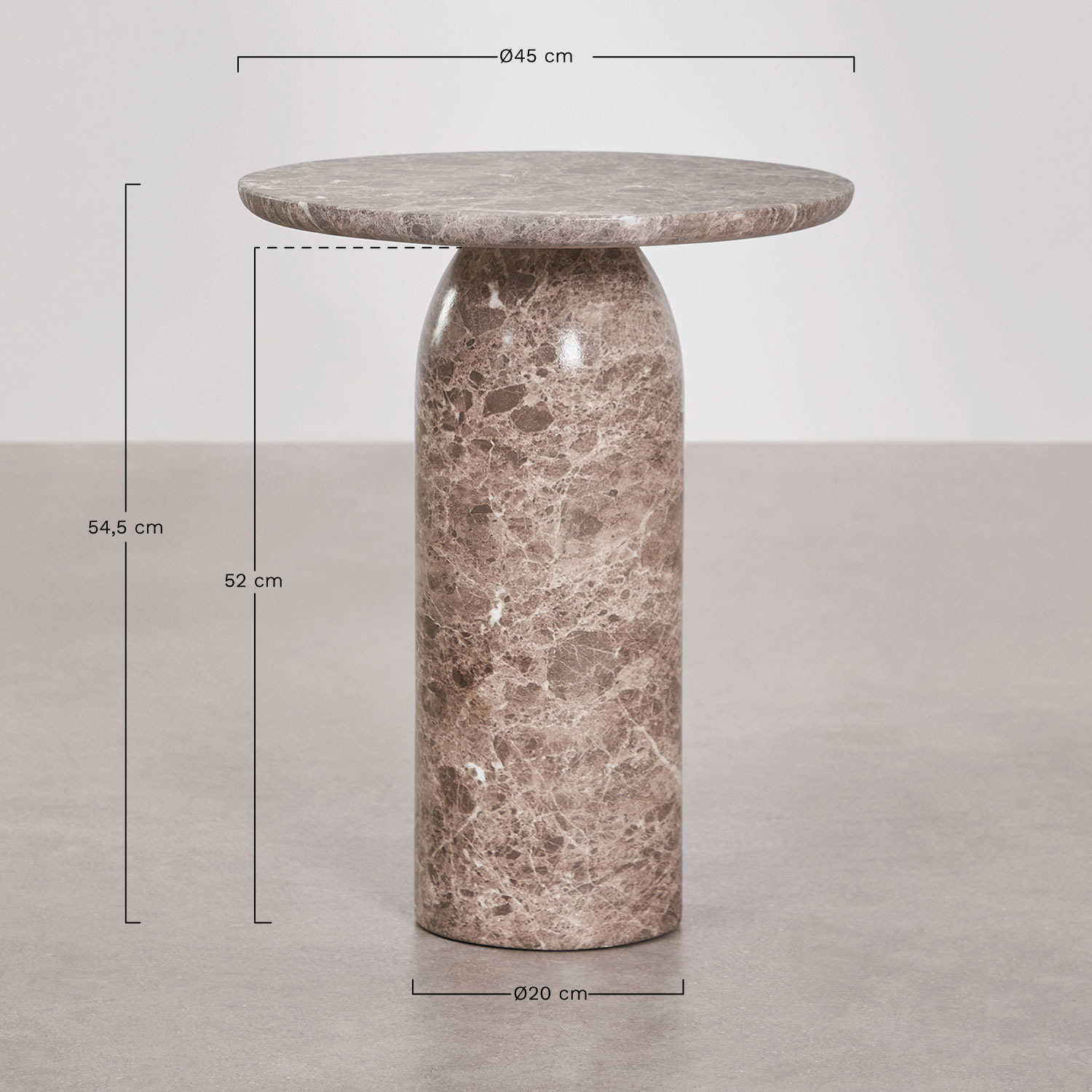 Round Ø45 cm Layana cement garden side table, medidas
