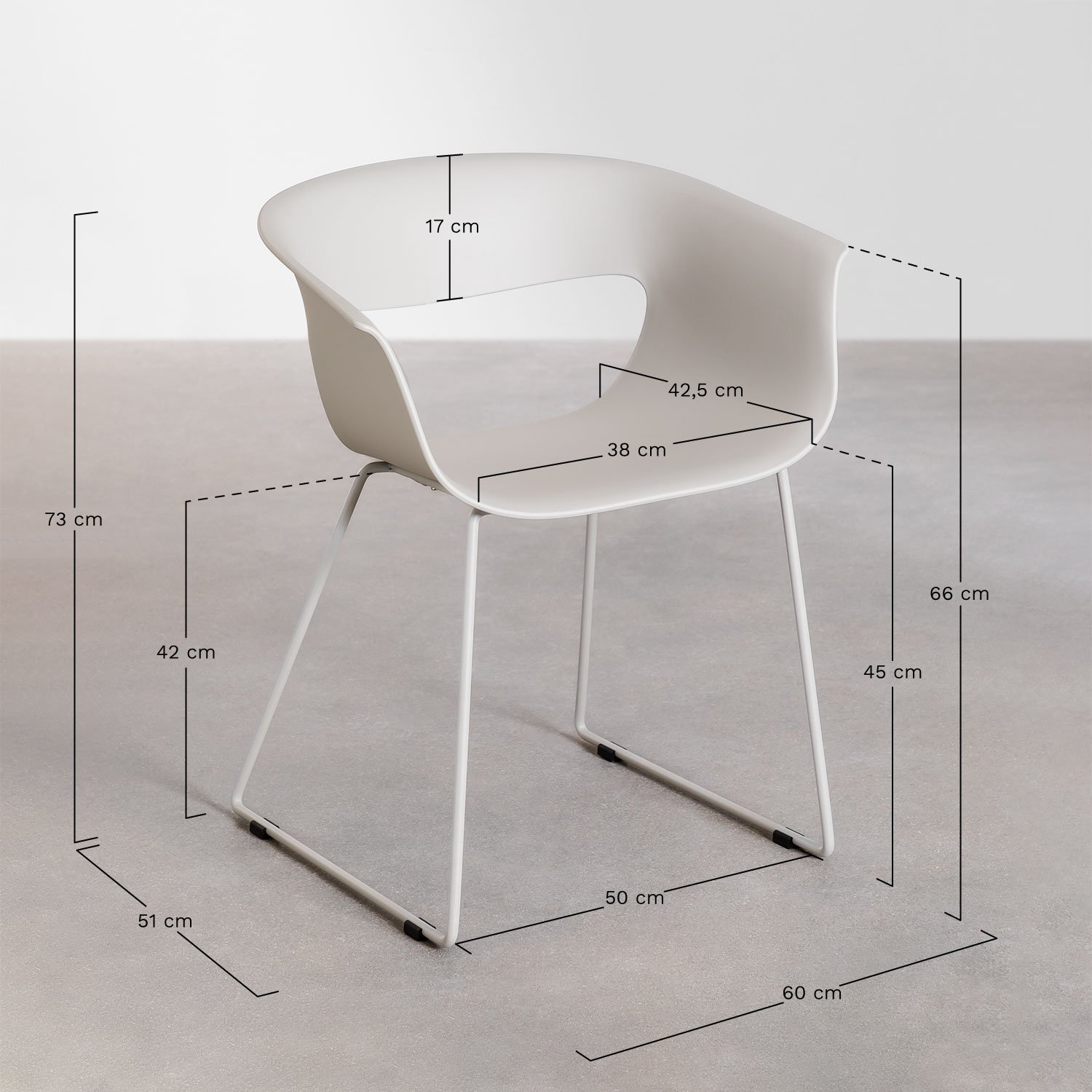 Alanys polypropylene and iron dining chair, medidas