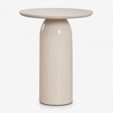 Layana Round Side Table Ø45 Cm In Cement Tapioca Beige Glossy - Sklum