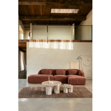 3-piece Right Modular Chaise Longue Sofa With Left Divan In Coquette Chenille Rust Brown Chenille - Sklum